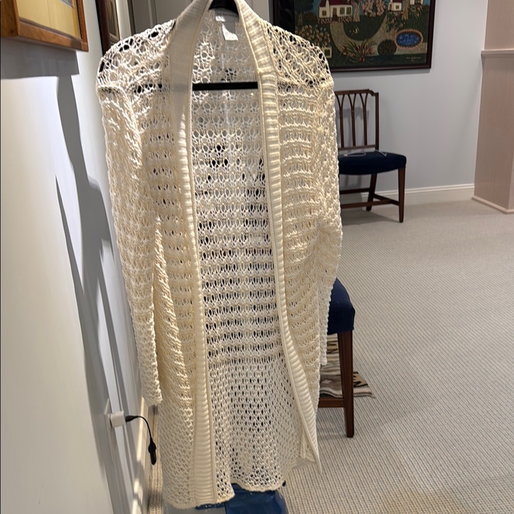 Soft Surroundings Cream Chunky Knit Cardigan / Duater with bell sleeves. Size M